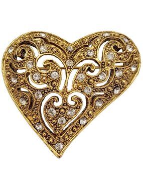 1928 Brand Clear Rhinestone Heart Pin Brooch K119